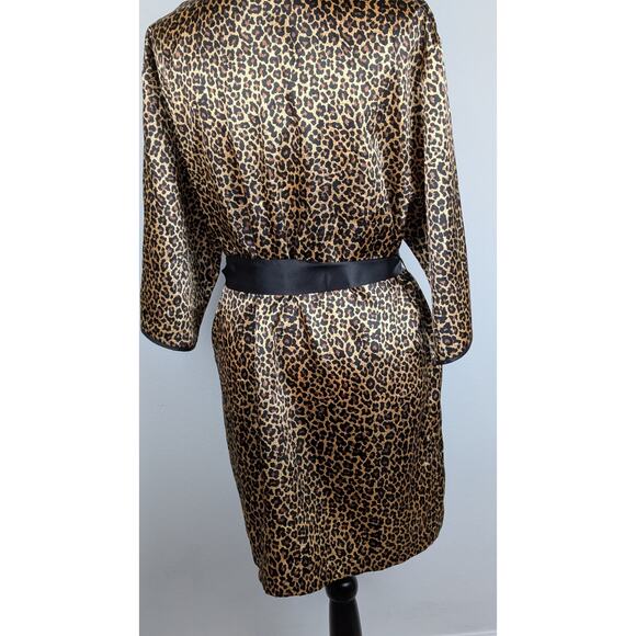 Secret Treasures Leopard Print Satin Robe Black Trim Short Kimono Sleeve Small - Picture 6 of 6